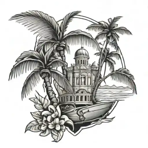 Cuba With Palm Tree And A V