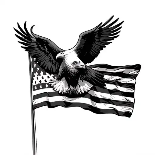 American Flag With Eagle Perched On Top