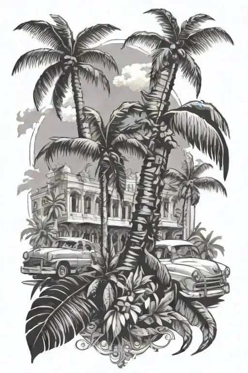 Cuba With Palm Tree And V
