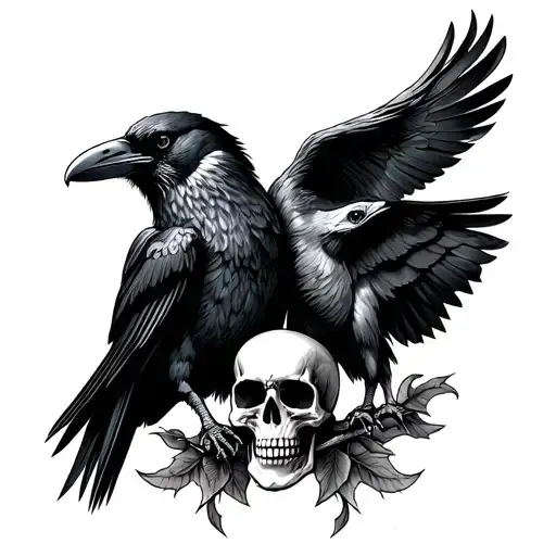 Two Headed Crow With A Skull Chest