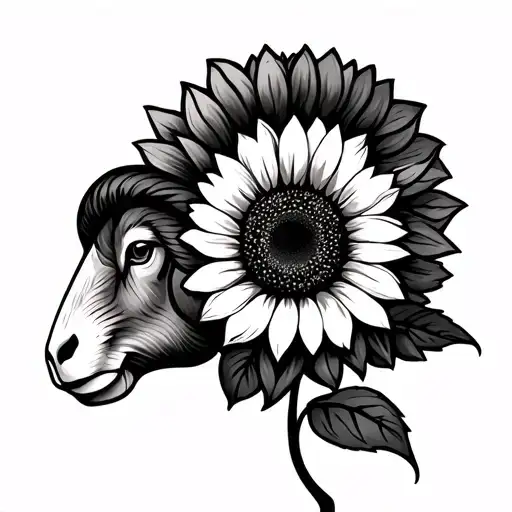 Ram Head And Sunflower