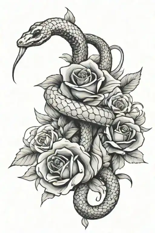 Snakes Wrapped Around Dagger With Flowers On Back