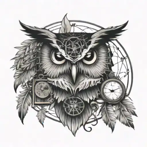 Owl With Dream Catcher And Sand Clock