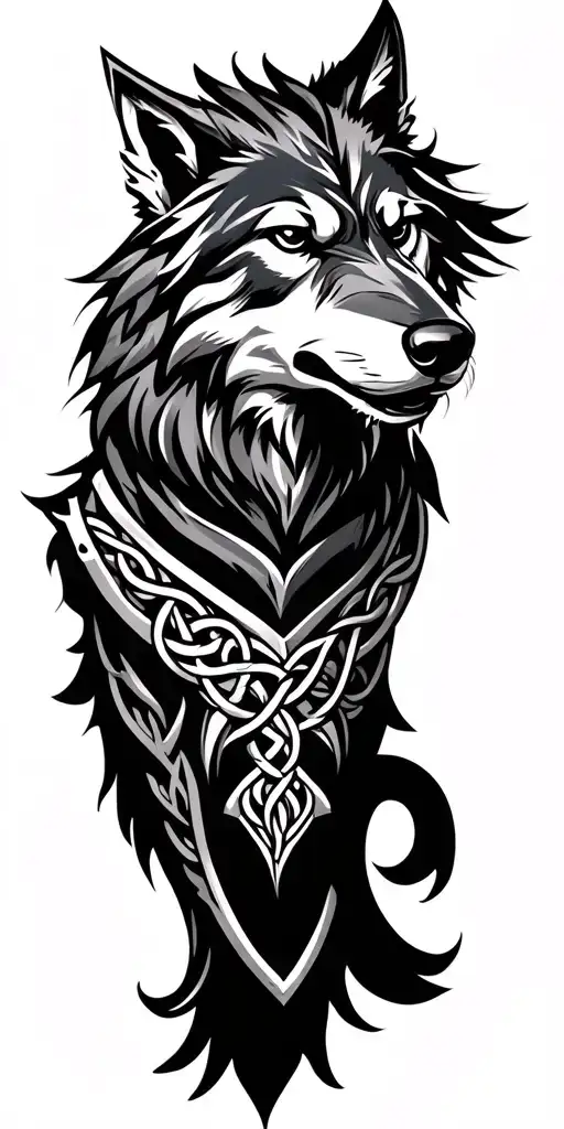Celtic Wolf Surrounded By Armor