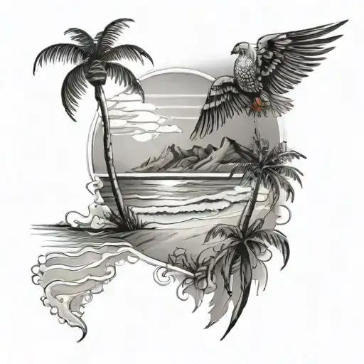 Shoulder Tattoo With Beach Scene