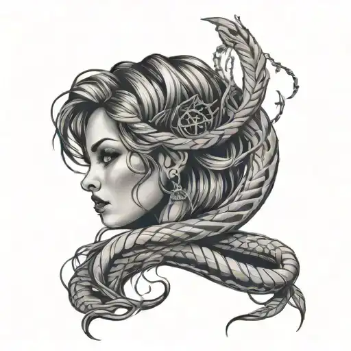 Snake Hair Lady With Her Hair Turning Into A Dream Catcher