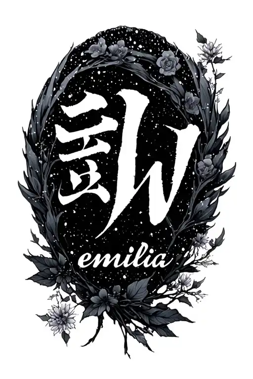 The Words Emilia W Written In Japanese Behind A Snowy Background