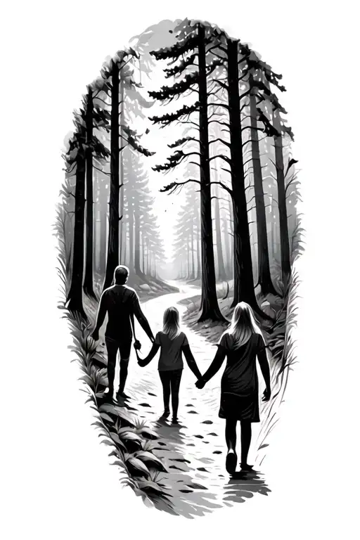 Forest Trail Family Holding Hands