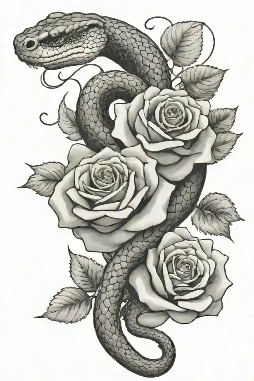 Snake And Rose Intertwined