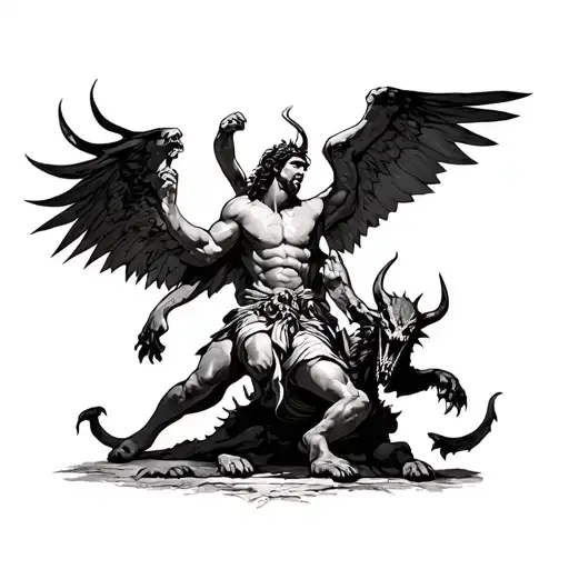 San Miguel De Arcangel Stepping On Demon In Battle