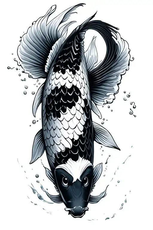 Japanese Koi Fish Swimming Upstream