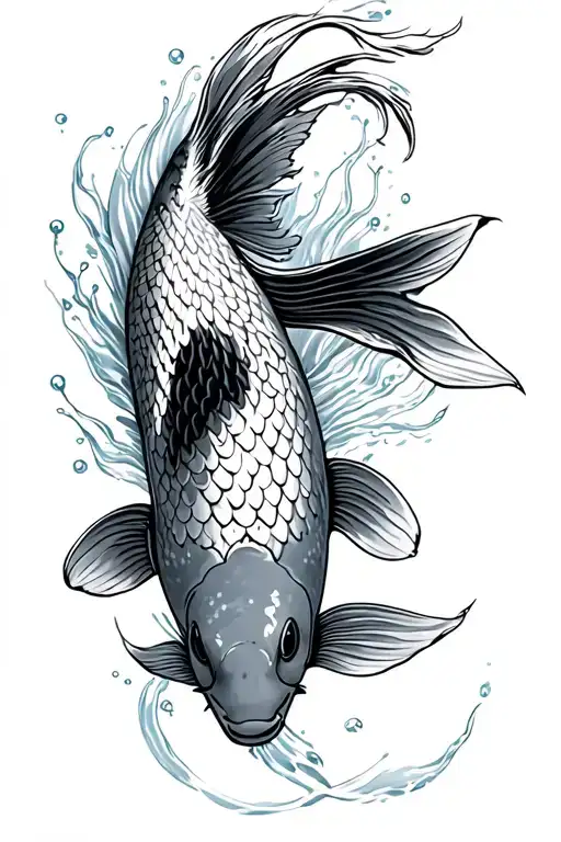 Japanese Koi Fish Swimming Upstream