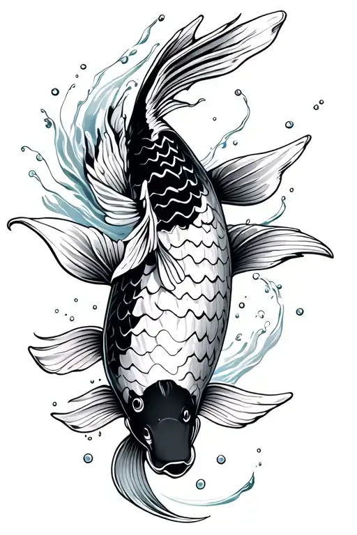 Japanese Koi Fish Swimming Upstream
