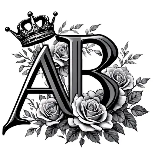 Letter A & B Letters With Crown And Roses Connected