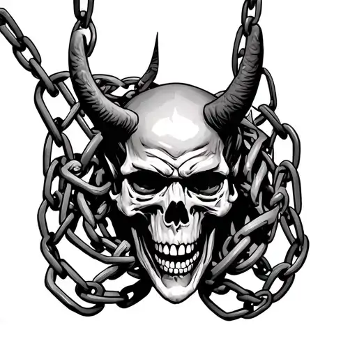 Skulls Surrounding A Demon Face In Chains