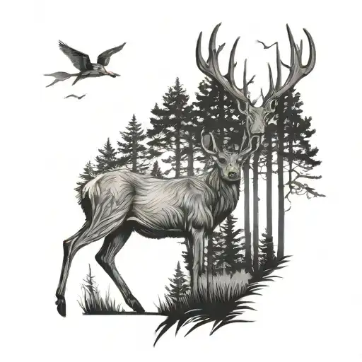 Forest Scene 2 Deer Standing Tall