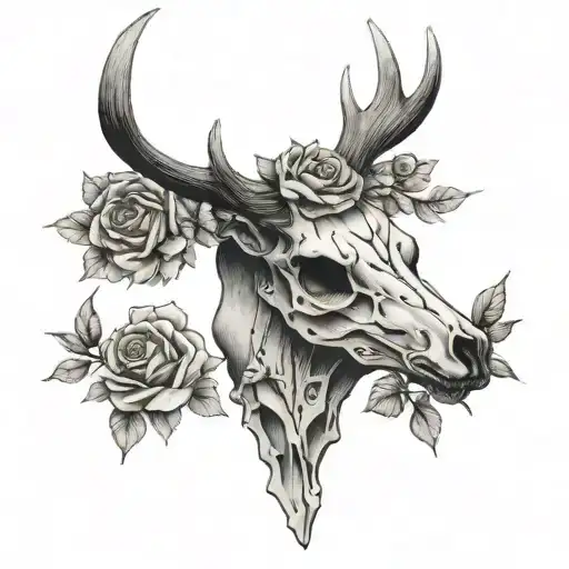 Deer Skull Surrounded By Roses
