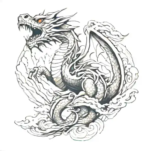 Mountains Dragon Tattoo Design