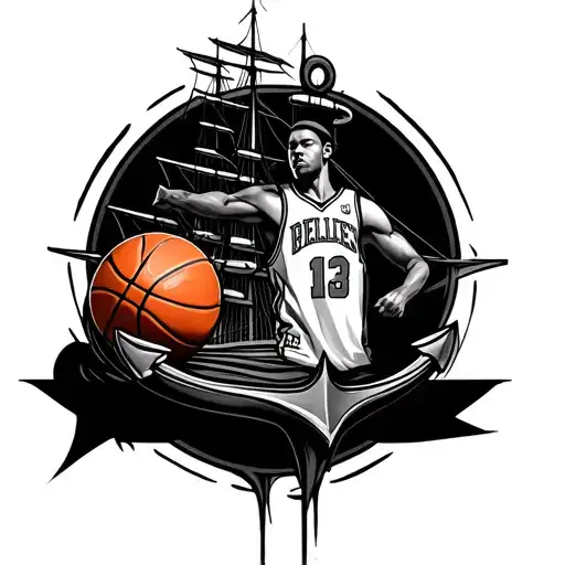Ship And Anchor With A Basketball And Basketball Jersey