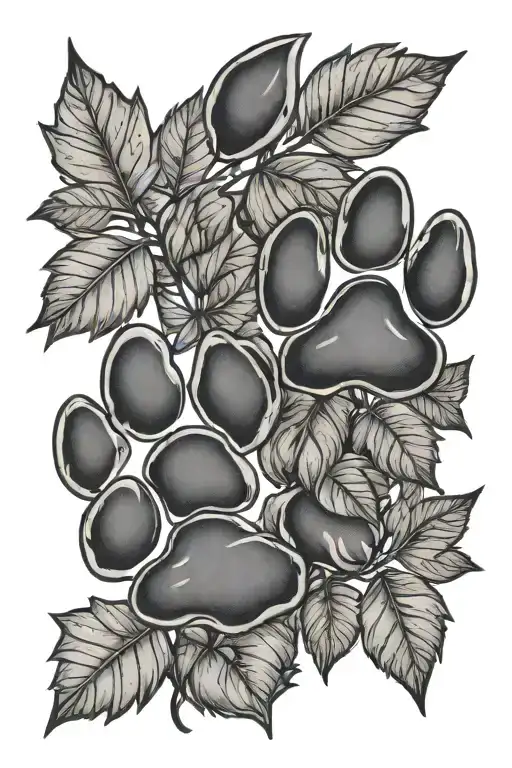 Two Dog Paw Print With Leaves And Names