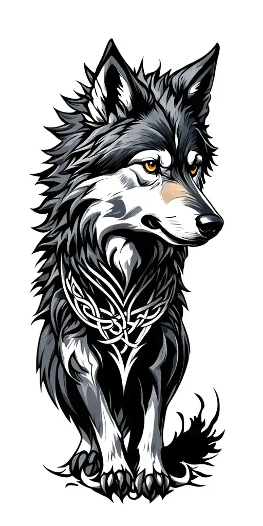 Celtic Wolf With Amour Tribal