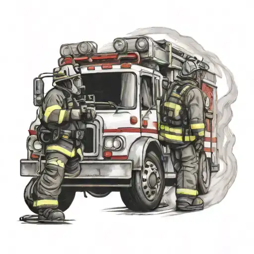 Fire Truck And Fireman On Fire