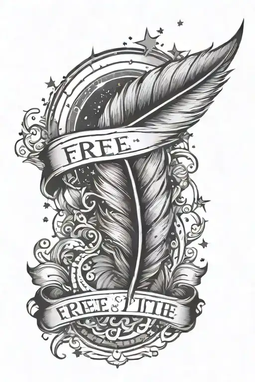 Feather With Stars Around It And The Word Free Under It