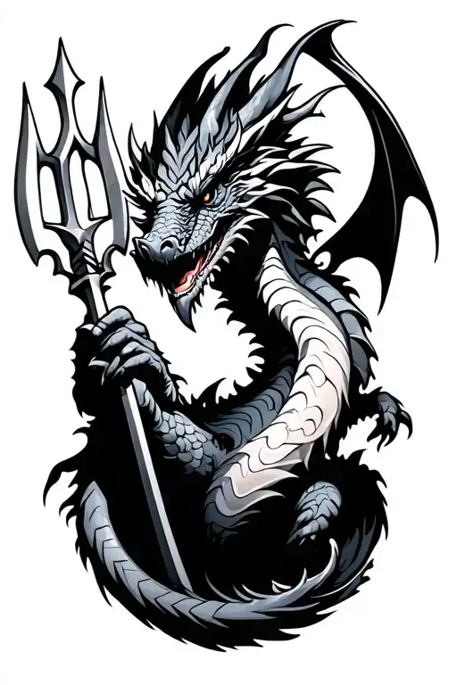 Dragon Holding A Trident Surrounded