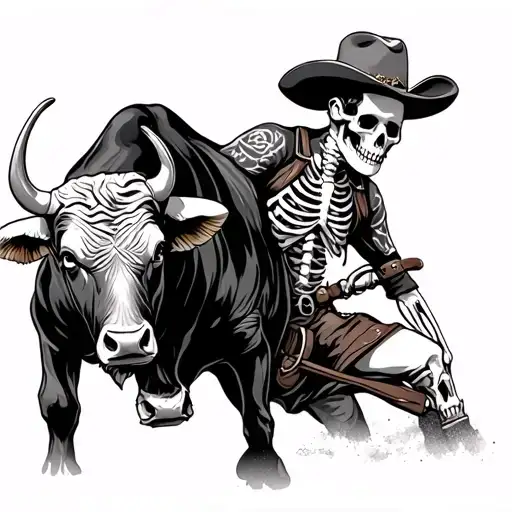 Skeleton Cowboy Wrangling A Bull