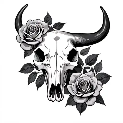 Bull Skull And 3 Roses