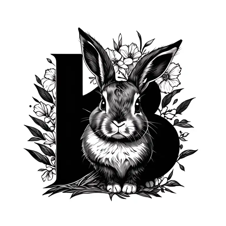 Fineline Calligraphy B With A Rabbit Small