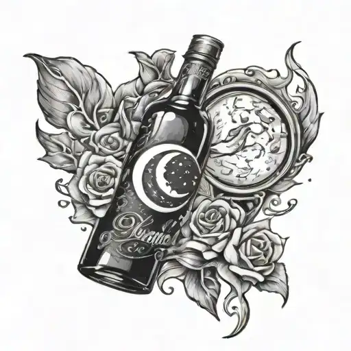 Moon And Whiskey Bottle Pouring