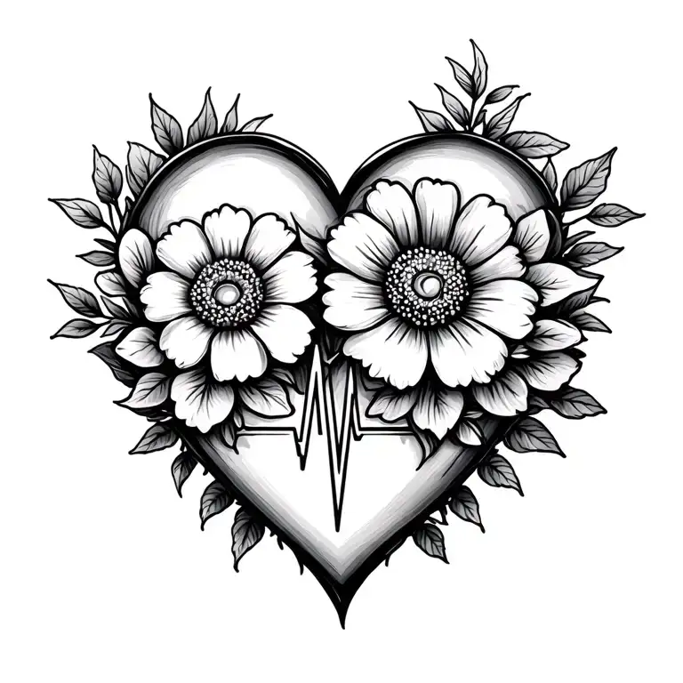 Heart With Heartbeat Line Flower Bouquet