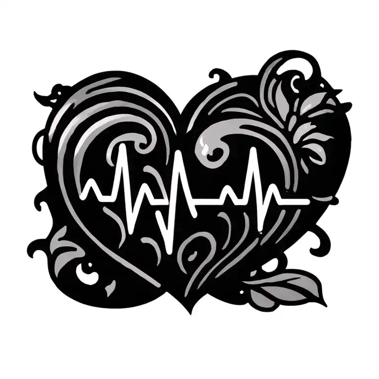 Heart With Heartbeat Line Filigree