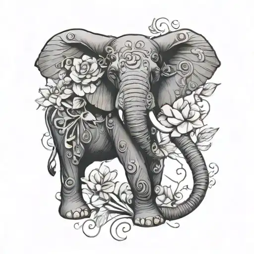 Flower Vines With Elephant Holding