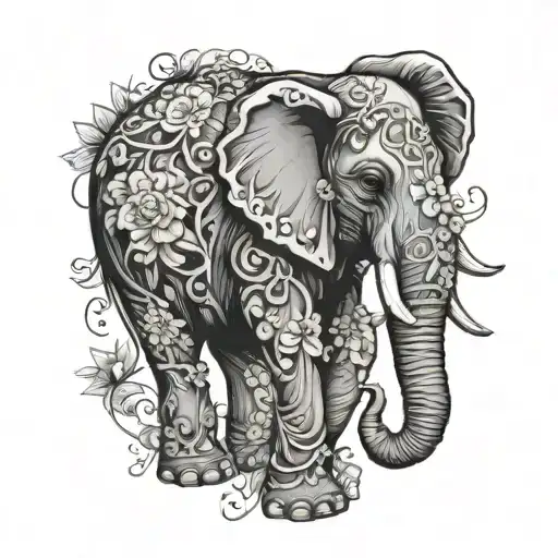 Elephant Wrapped In Flower Vine Winding