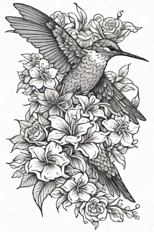 Flower Bouquet Hummingbird Surrounded