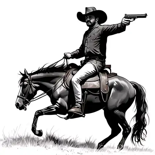 Cowboy Riding Horse With Gun