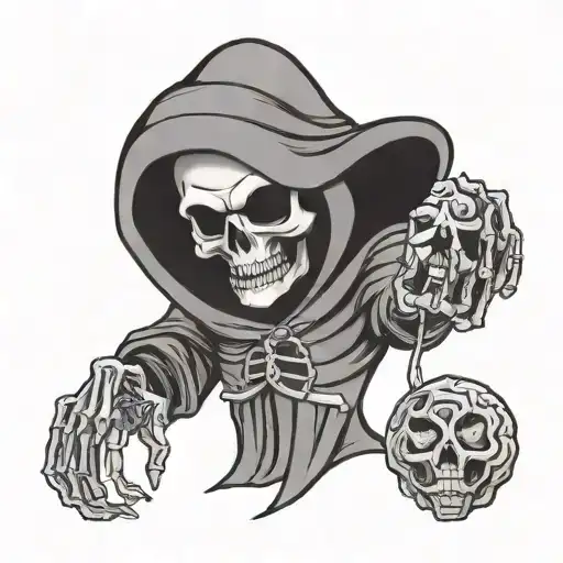 Cute Cartoony Grim Reaper Holding A Brain In Hands