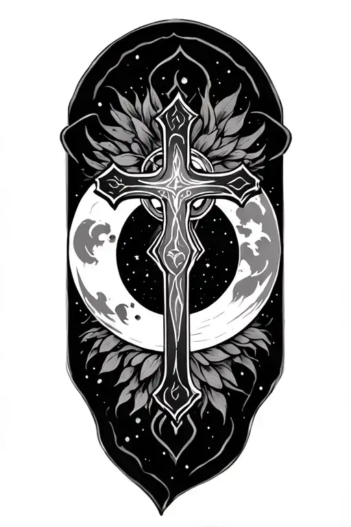 Cross And Moon Surrounded