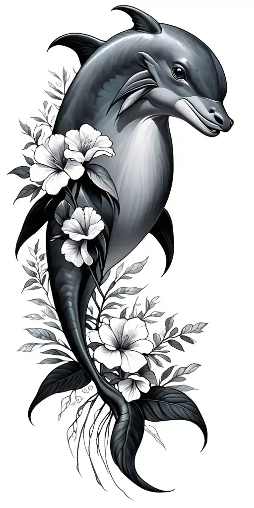 Delphin With Flowers And Non Standard Lines Going Down Under