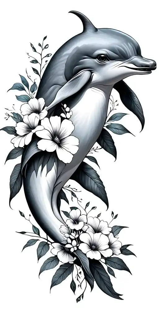 Delphin With Flowers And Non Standard Lines Going Down Under