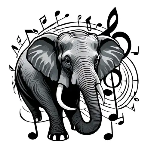 Music Notes Treble Clef And Elephant