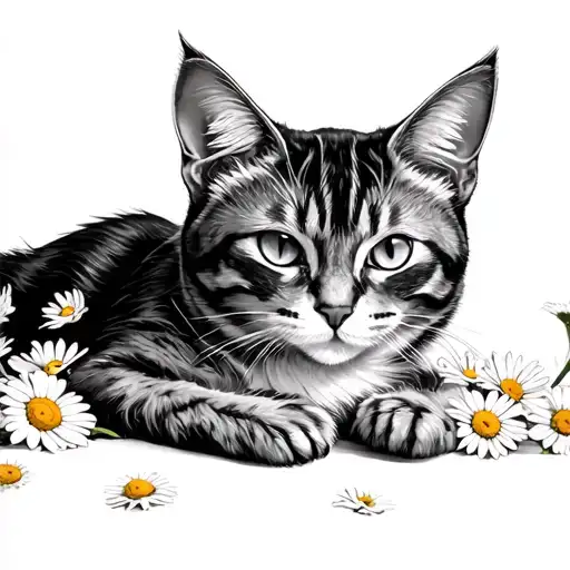 Cat Laying In Daisies