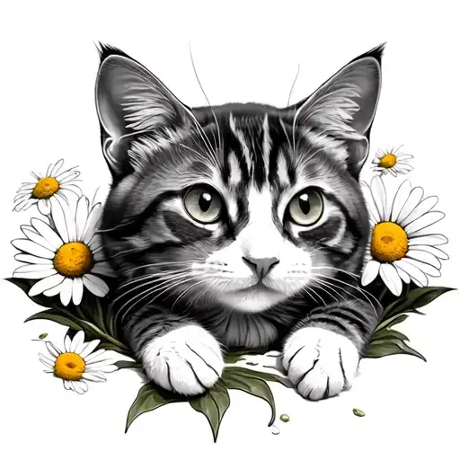 Cat Laying In Daisies Floating
