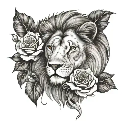 Simple Lion With Roses And Music Notes
