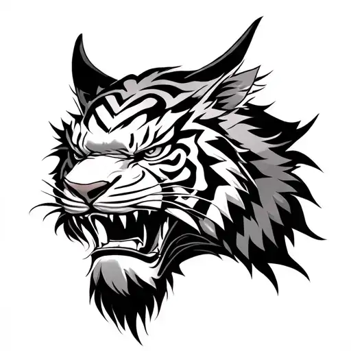 Japanese Samurai Oni Mask With Tiger Head