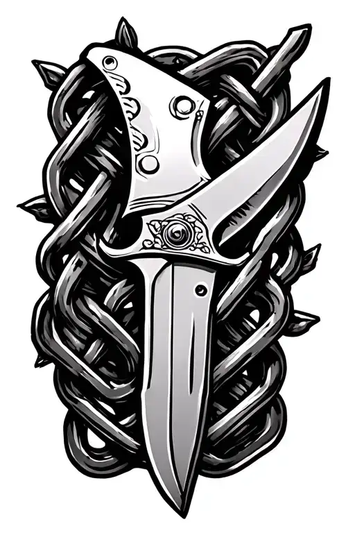 Knife Chain Dark Style Tattoo Design