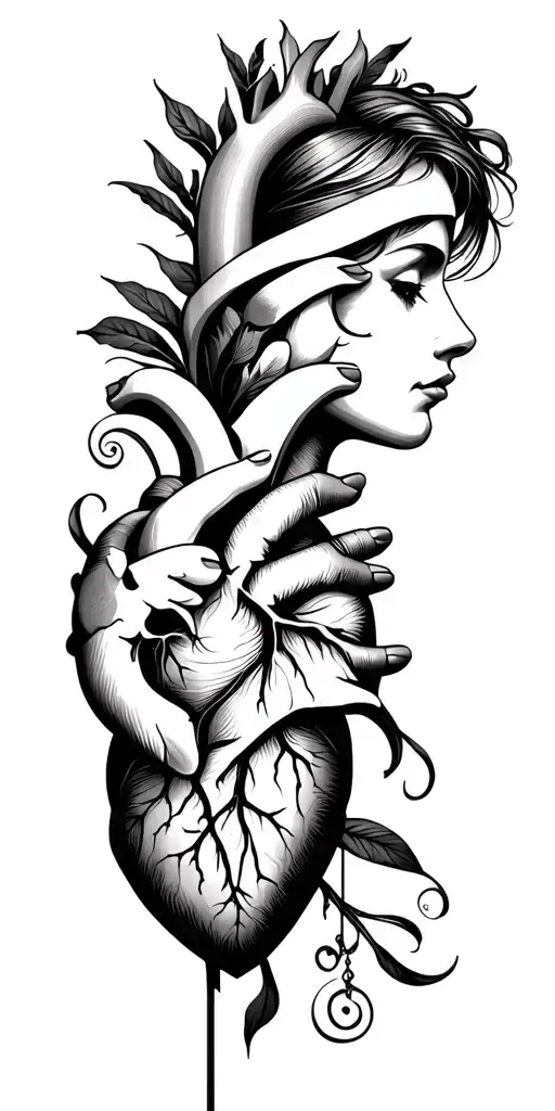 Tattoo With Balance Heart And Head Profile Holding