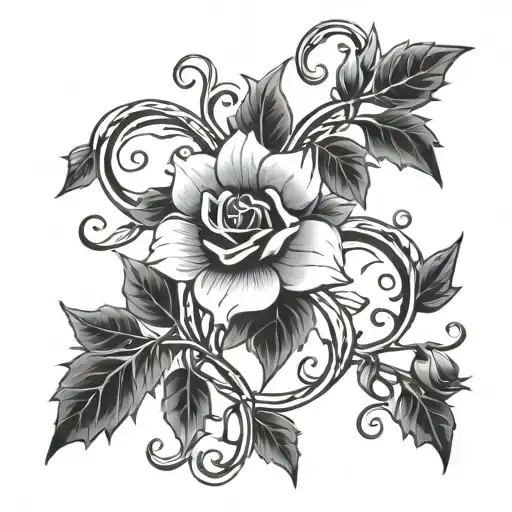 Thin Fine Line Vine Of Flowers Intertwined